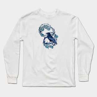 Raven in blue roses small version Long Sleeve T-Shirt